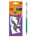 Creioane color Bic + radiera Evolution Illusion12 cul.
