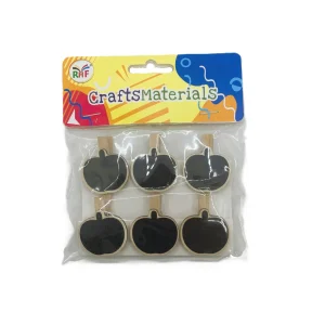 Set creativ Carlige din lemn cu tablita pt. mesaj 3.5cm 6/set