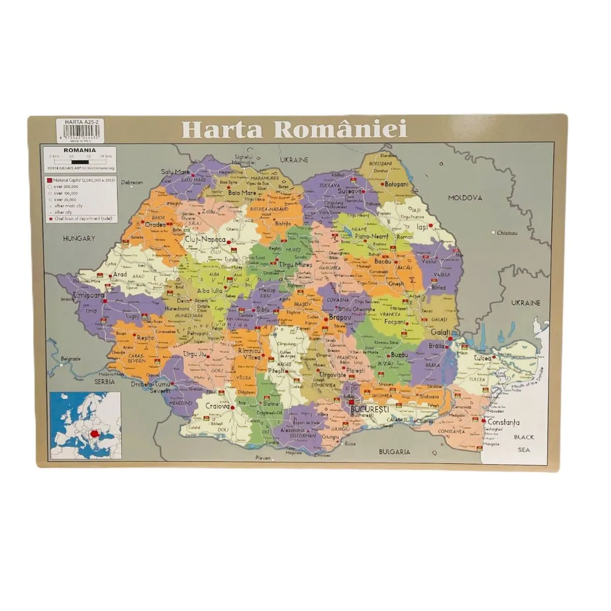 Harta Romaniei A3 42x29cm 2 fete (fizica/politica) - imagine 2
